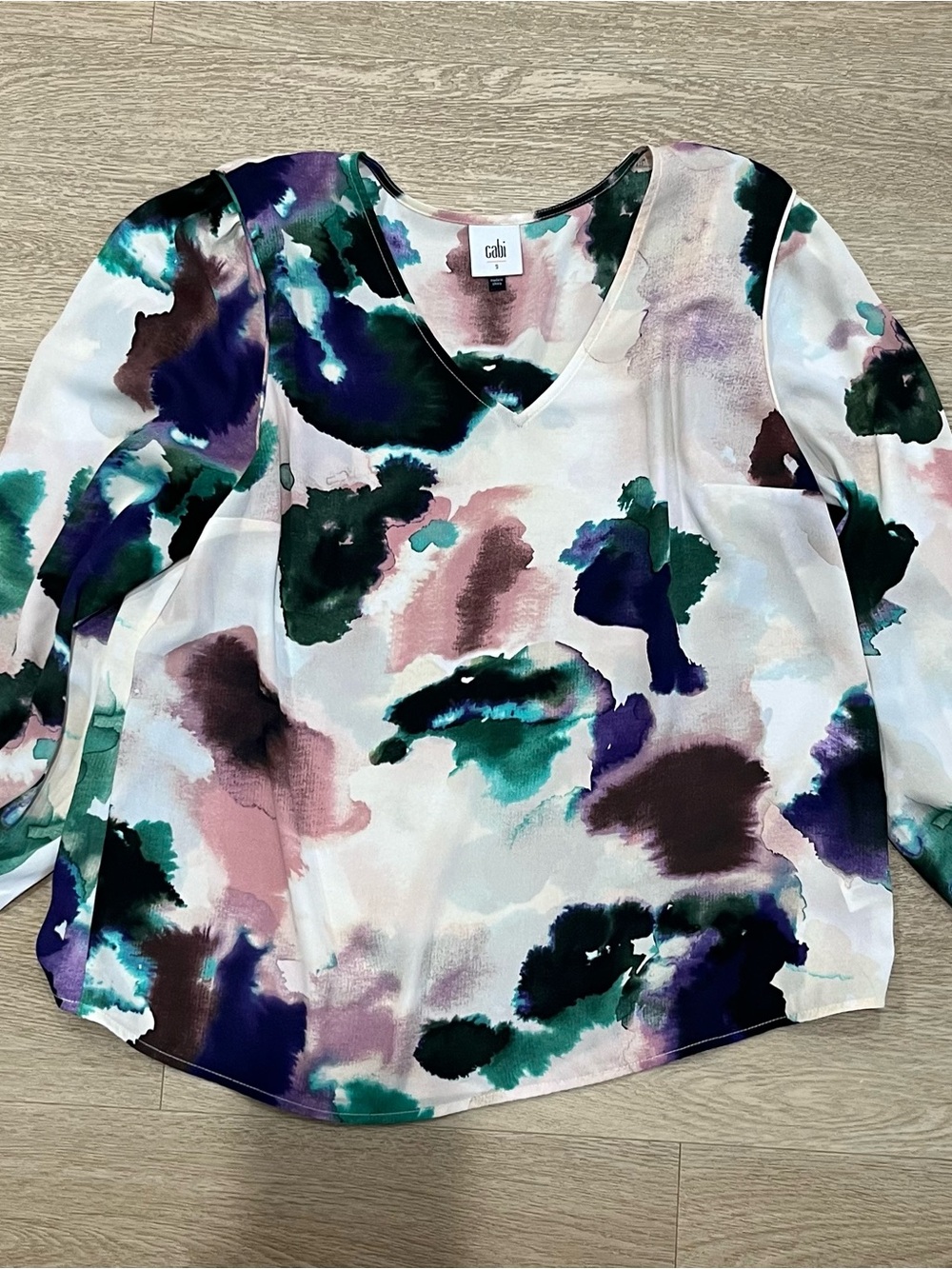 CAbi Abstract Watercolor V-Neck Blouse